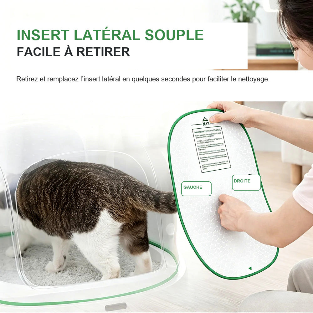 Insert latéral souple de bac à litière automatique, avec repères gauche et droite